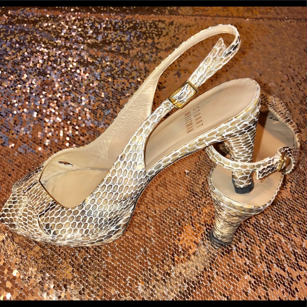 Gorgeous Stuart Weitzman Python Peep Toe Heels - image 3